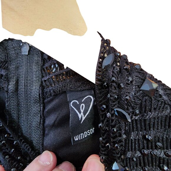 Windsor Vintage-Style Black Sequin Dress With High Neck & Long Sleeves size S - Picture 5 of 6